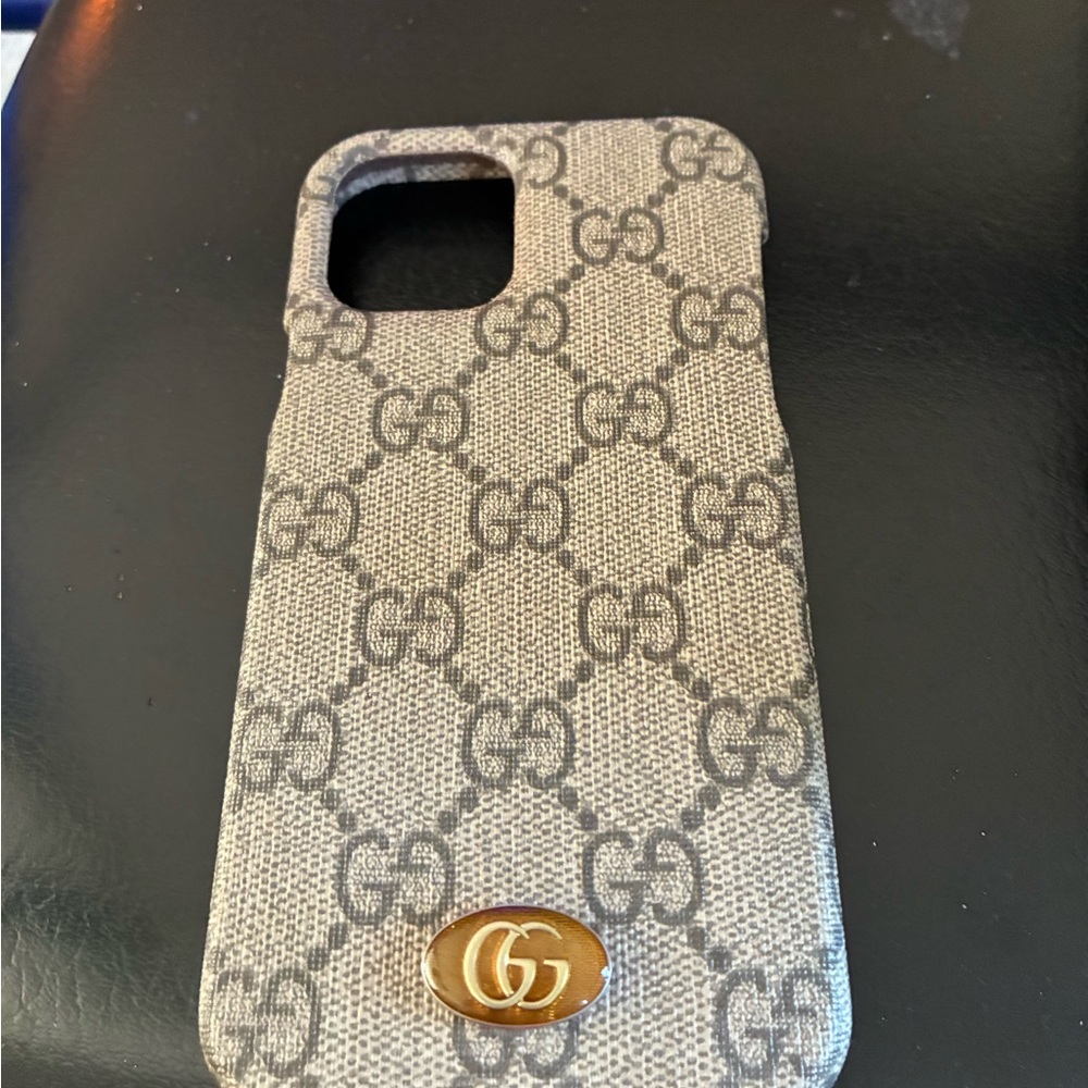 Gucci I phone 12 Case with Gold Logo